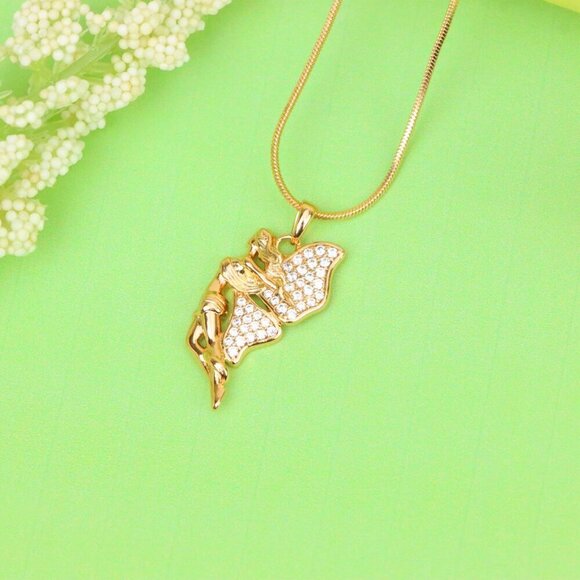 "Angel Wings Pendant in Rose Gold with CZ Stones, XPPT1395 - Picture 4 of 13